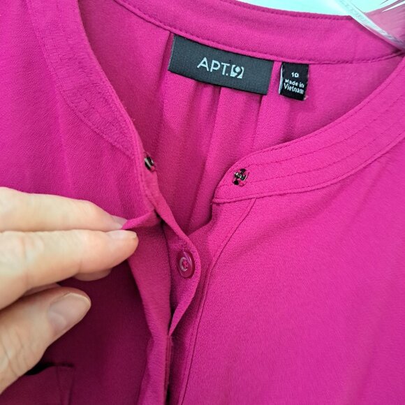 Apt 9 Women's 10 Magenta Long Sleeve Button Up Elastic Waist Dress Business - Picture 7 of 10